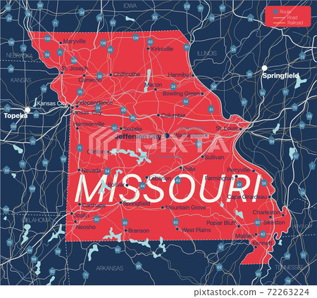 Missouri state detailed editable map 72263224