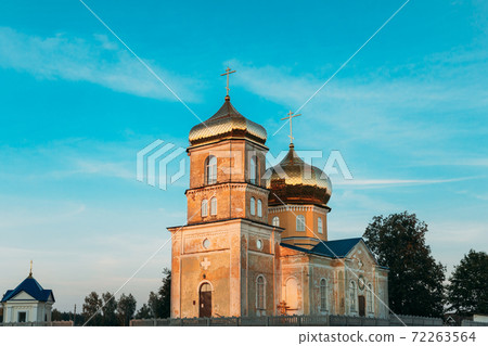 Cheretyanka, Gomel Region, Belarus. Dormition Of Theotokos Church At Sunset Or Sunrise Time Cheretyanka, Gomel Region, Belarus. Dormition Of Theotokos Church At Sunset Or Sunrise Time 72263564