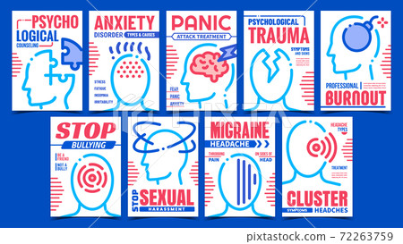 Headache Disease Creative Promo Posters Set Vector 72263759