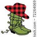 Buffalo Plaid Christmas Cowboy boots silhouette with lights. Vector illustration Cowboy hat Country Christmas isolated on white 72264069