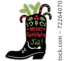 Cowboy Merry Christmas. Vector printable illustration with Cowboy Country boot silhouette and holiday text isolated on white 72264070