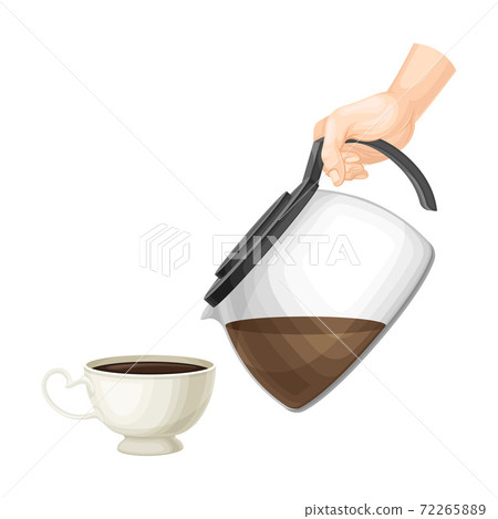 Human Hand Holding Glass Teapot and Pouring Coffee in Cup Vector Illustration Human Hand Holding Glass Teapot and Pouring Coffee in Cup Vector Illustration 72265889