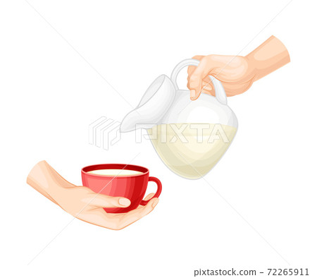 Human Hands Holding Jug with Milk and Pouring it in Cup Vector Illustration Human Hands Holding Jug with Milk and Pouring it in Cup Vector Illustration 72265911