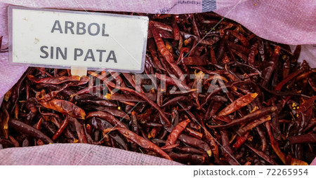 Tree red Chili in a pile ready for sale 72265954