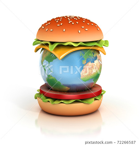 earth inside hamburger 3d illustration earth inside hamburger 3d illustration 72266587