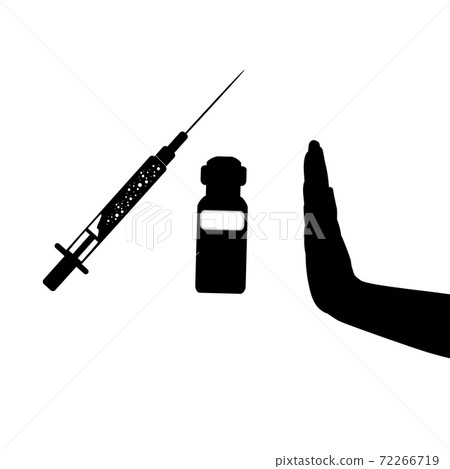 Silhouette hand shows sign stop vaccination. 72266719