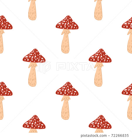 Isolated seamless forest pattern with red and beige colored mushroom ornament. White background. Isolated seamless forest pattern with red and beige colored mushroom ornament. White background. 72266835
