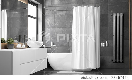 Download Blank White Half Open Shower Curtain Mockup Stock Illustration 72267464 Pixta