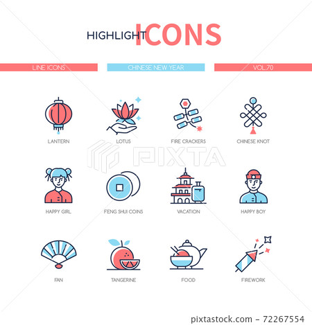 Chinese New Year - line design style icons set - Stock Illustration ...