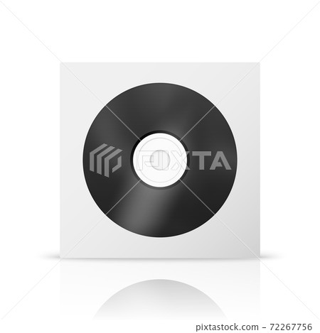 Vector 3d Realistic Black CD, DVD in Closed Paper, Plastic Case, Package, Envelope with Window Closeup Isolated on White Background. Design Template for Mockup, Copy Space. Front View 72267756