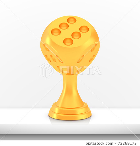 Winner dice cup award, golden trophy logo isolated on white shelf table background 72269172