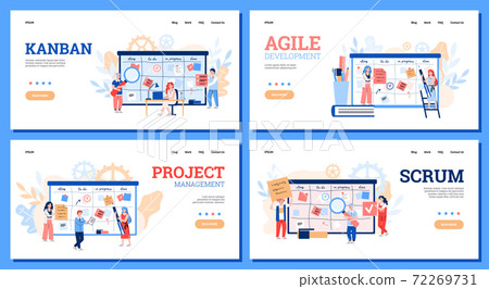 Set of websites for scrum, agile and kanban method cartoon vector illustration. Set of websites for scrum, agile and kanban method cartoon vector illustration. 72269731