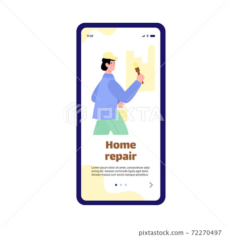 Mobile phone screen with craftsman making home repair a vector illustration. Mobile phone screen with craftsman making home repair a vector illustration. 72270497