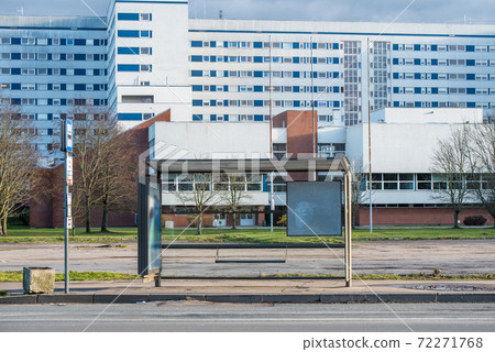 Empty bus stop during coronavirus near hospital 72271768