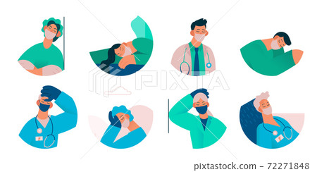Set of tired doctors and nurses avatars. Exhausted Healthcare worker. Set of tired doctors and nurses avatars. Exhausted Healthcare worker. 72271848