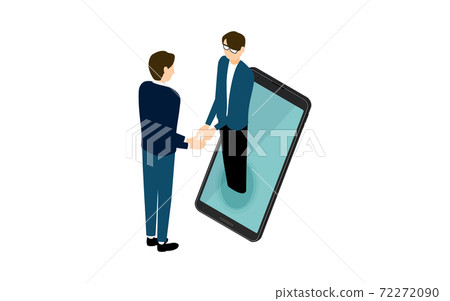 Isometric, a man exchanging business cards online Isometric, a man exchanging business cards online 72272090