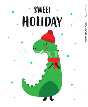 holiday card with cute dinosaur, vector illustration 72272175