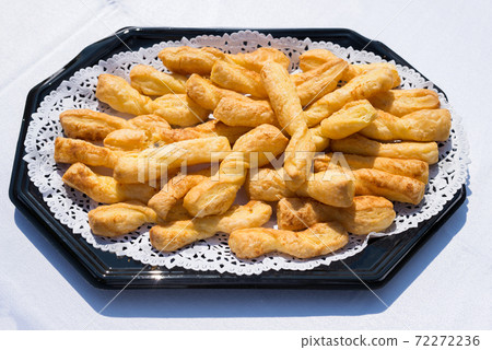 The buffet at the reception. Closeup of saltine crackers. Party catering. The buffet at the reception. Closeup of saltine crackers. Party catering. 72272236