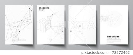 Vector layout of A4 cover mockups templates for brochure, flyer layout, booklet, cover design, book design, brochure cover. Gray technology background with connecting lines and dots. Network concept. 72272462