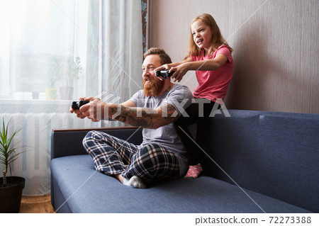 Parent and kid blonde girl having fun Parent and kid blonde girl having fun 72273388