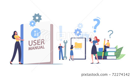 People Read Book with Instructions for Equipment. User Manual. Characters with Office Stuff Discussing Content of Guide People Read Book with Instructions for Equipment. User Manual. Characters with Office Stuff Discussing Content of Guide 72274142
