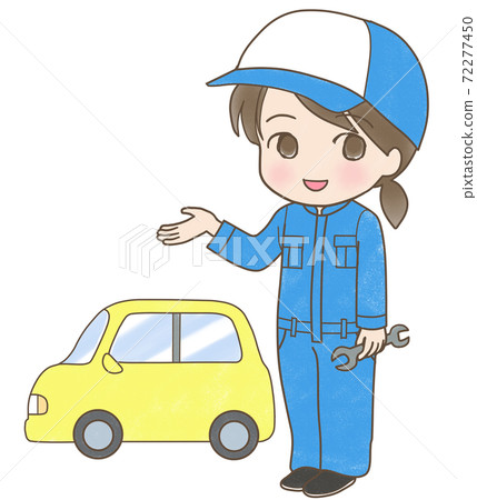Illustration of a mechanic woman and a car Illustration of a mechanic woman and a car 72277450