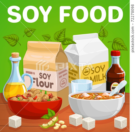 Soybean vegetarian food products vector banner 72278098