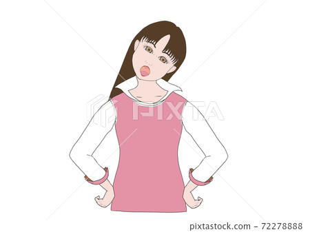 彩色插圖的年輕女子講話時彎曲她的脖子 彩色插圖的年輕女子講話時彎曲她的脖子 72278888