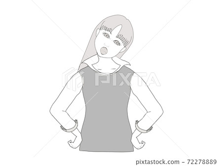 抱怨她的脖子的長發女人的黑白插圖 抱怨她的脖子的長發女人的黑白插圖 72278889