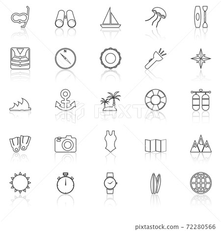 Diving line icons with reflect on white background 72280566