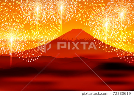 New Year Mt. Fuji Fireworks Background 72280619