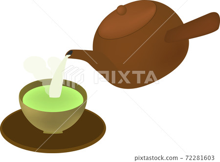 Illustration of a scene of pouring green tea with a cup Illustration of a scene of pouring green tea with a cup 72281603