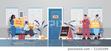 mix race hr managers holding we are hiring join us posters vacancy open recruitment human resources concept mix race hr managers holding we are hiring join us posters vacancy open recruitment human resources concept 72282094