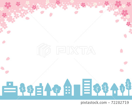 可愛的櫻花和城市景觀框架 72282719