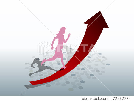 Silhouette of a woman in a suit running on the rising arrow a Vector illustration side Silhouette of a woman in a suit running on the rising arrow a Vector illustration side 72282774