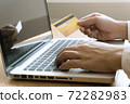 Man holding credit card and using laptop for shopping online. 72282983