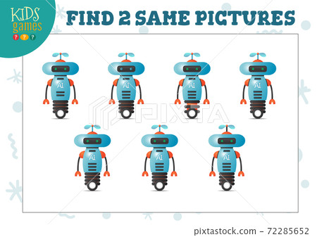 Find two same pictures kids game vector illustration. 72285652
