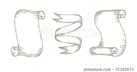 Parchment scrolls and sripes. Set of paper parchments and ribbon isolated in white background. Vector illustration 72285673