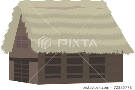 簡單的稻草屋頂屋頂的民居的插圖 72285778