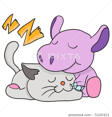cute sleeping monsters together stickers. doodle icon image 72285823
