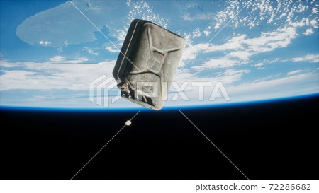 metal vintage and dirty jerrycan on Earth orbit 72286682