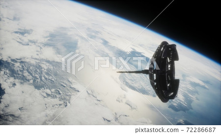 futuristic Space satellite orbiting the earth 72286687