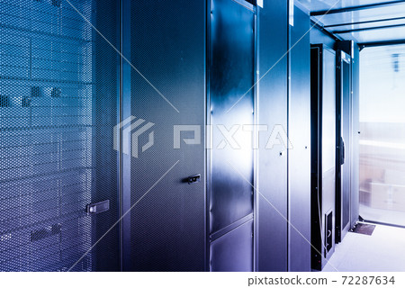 row of sever racks with perspective projection 72287634