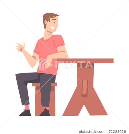Smiling Man Sitting at Table in Cafe Outdoors,... - Stock Illustration  [72288016] - PIXTA