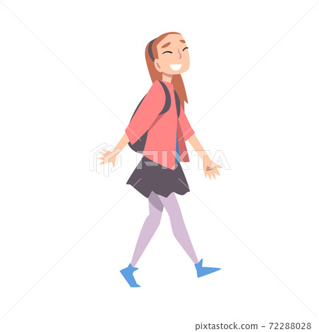 Cute Girl Walking with Backpack Style Vector Illustration Cute Girl Walking with Backpack Style Vector Illustration 72288028