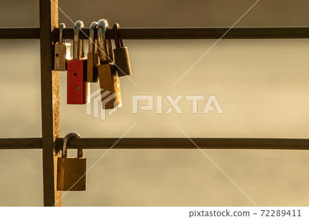 Love locks near Dom Luis bridge in central Porto 72289411