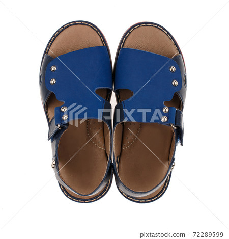 Blue sandals for boys isolated on white. Top view Blue sandals for boys isolated on white. Top view 72289599