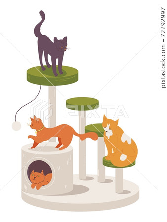 Various cat playing on scratching post isolated... - Stock Illustration ...