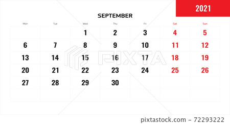 September month for 2021 year planning calendar. Vector illustration. 72293222