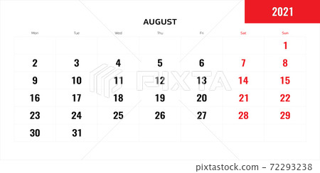 August month for 2021 year planning calendar. Vector illustration. August month for 2021 year planning calendar. Vector illustration. 72293238